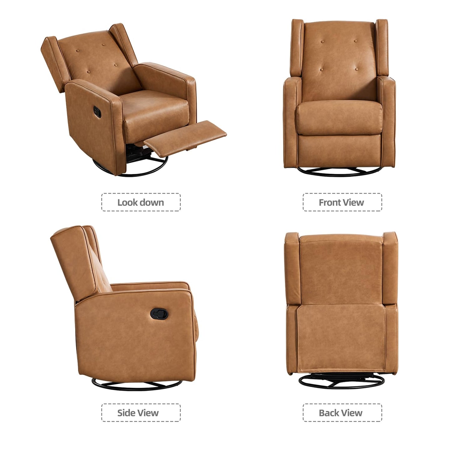 CANMOV Swivel Rocker Recliner Chair Set of 2, Nursery Glider Chair, Nursery Rocking Chairs, Manual Reclining Chair, Brown