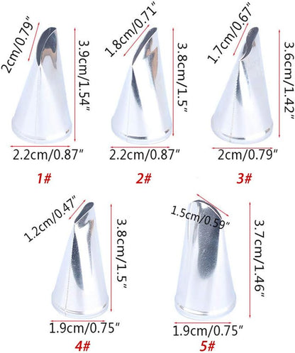 BeeSpring 5 pcs Petal Piping Nozzles, Stainless Steel Cake Decorating Tips for Rose Flower Pastry DIY Tools