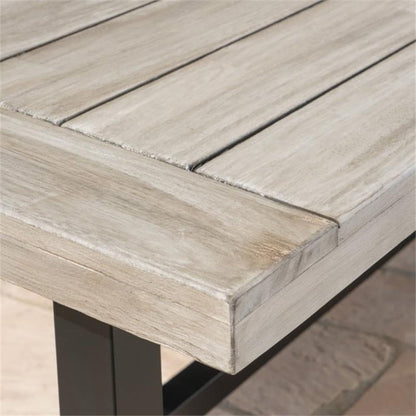 GDFStudio Cassie Outdoor Modern Industrial 3 Piece Acacia Wood Picnic Dining Set with Benches, Sandblasted Light Gray and Black Rustic Metal