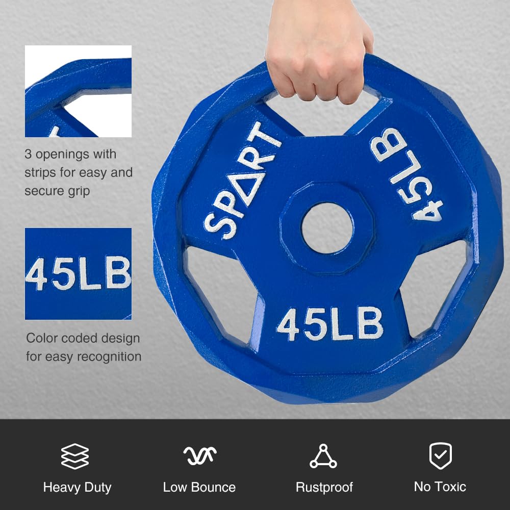 SPART Color Coded Weight Plate 155LB Combo Set, 2-Inch Cast Iron Metal Weight Plates for Barbell,Solid Cast Iron Olympic Weight Plates for Strength Training, Weightlifting, Crossfit
