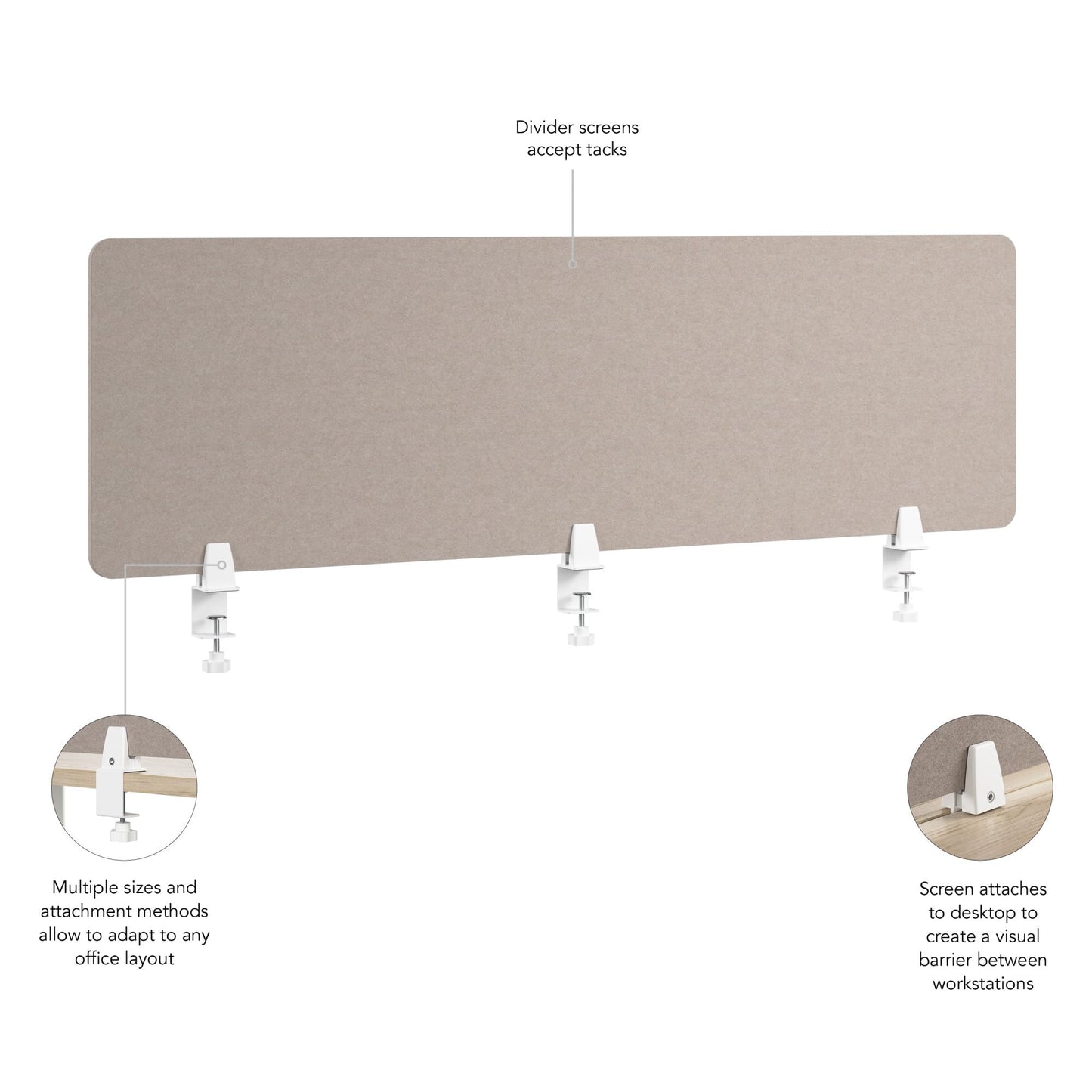 Bush Business Furniture 58W Desktop Privacy Screen in Warm Beige, Desk Mounted Office Partition with Acoustic Sound Dampening Panel