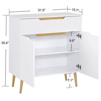 BarberPub Barber Station with Drawer & Cabinet, Beauty Salon White Storage Organizer with Concave Fluted Wall, Modern SPA Freestanding Equipment 3196 (White)