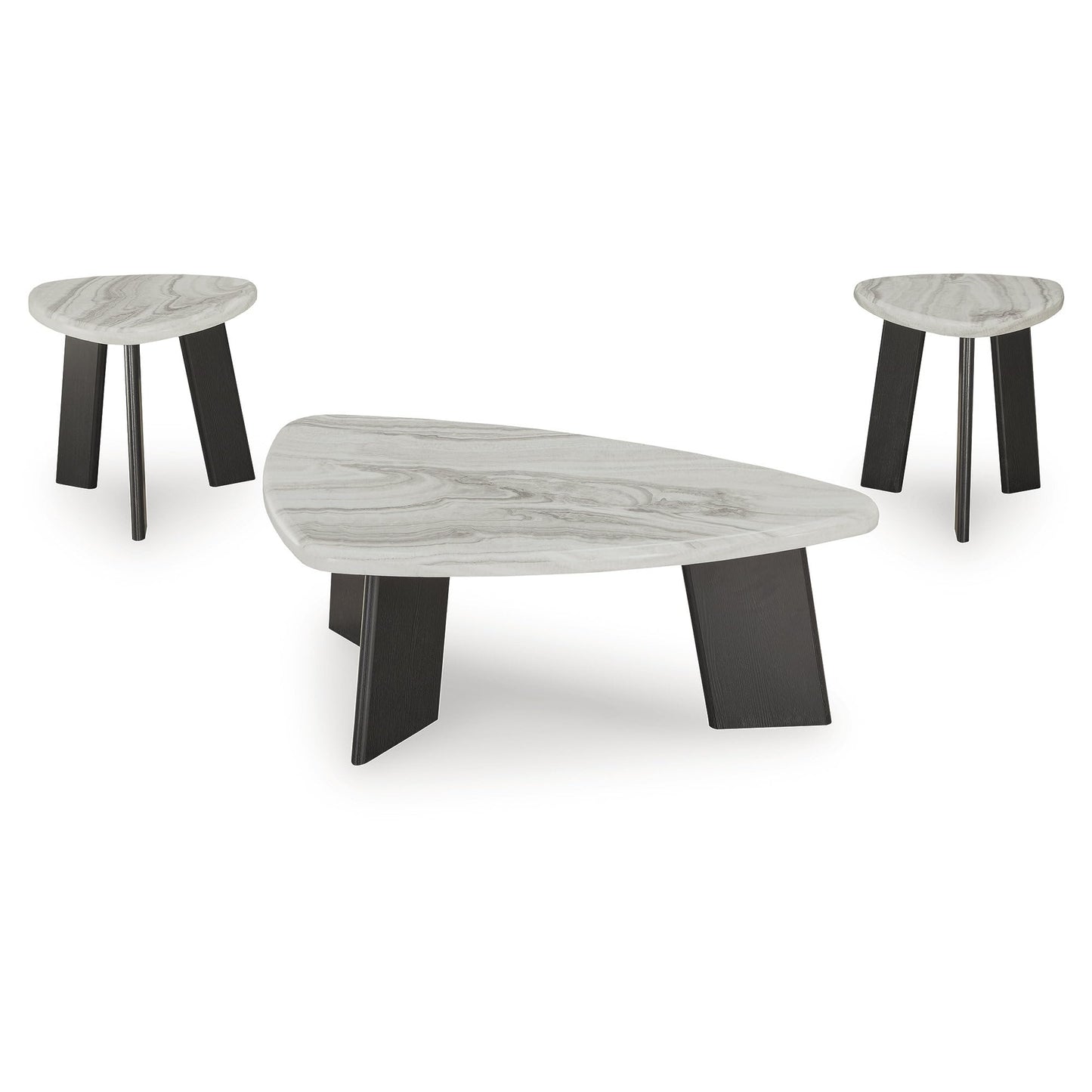 Signature Design by Ashley Lilyberg Contemporary Table with Faux Marble Top, Set of 3, Light Gray & Black