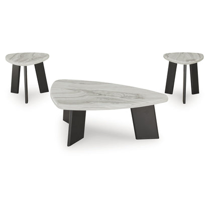 Signature Design by Ashley Lilyberg Contemporary Table with Faux Marble Top, Set of 3, Light Gray & Black