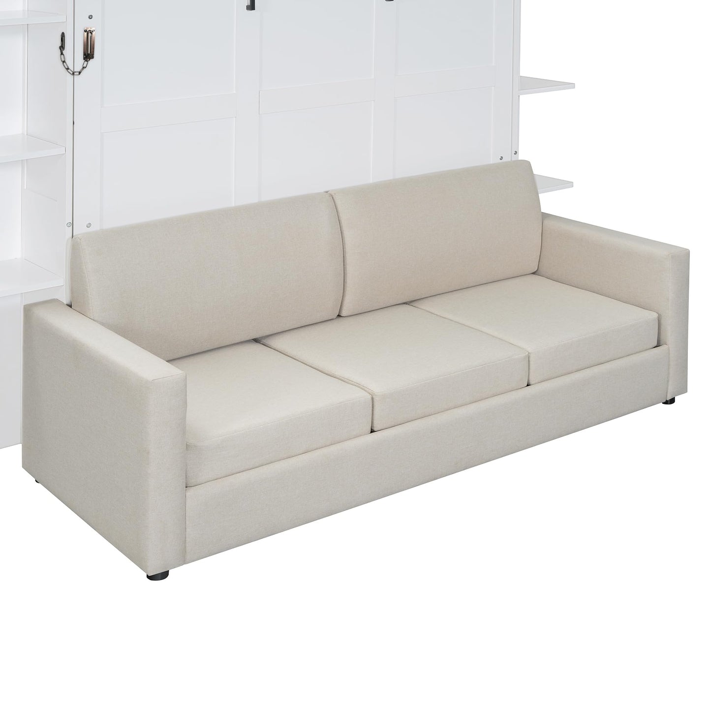 Merax Queen Size Murphy with Sofa and Shelves for Bedroom or Guestroom Wall Bed Space Saving Hidden Bed,No Need Fix to The Wall,Gray