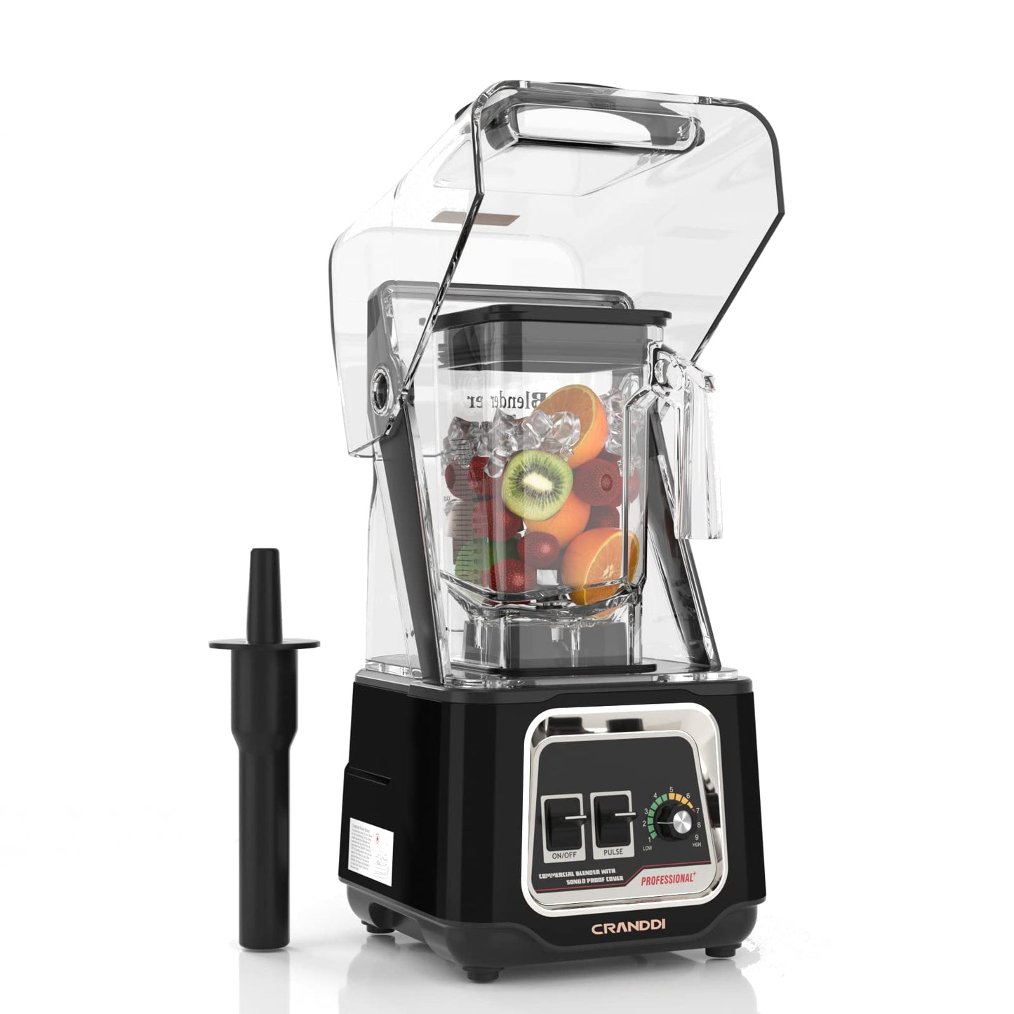 CRANDDI Commercial Blender, 2200W Countertop Blenders with Removable Shield, Quiet Smoothie Blender for Shakes and Ice Crushing, 52oz, 38000 RPM Professional Blenders for Kitchen, K80 (Black)