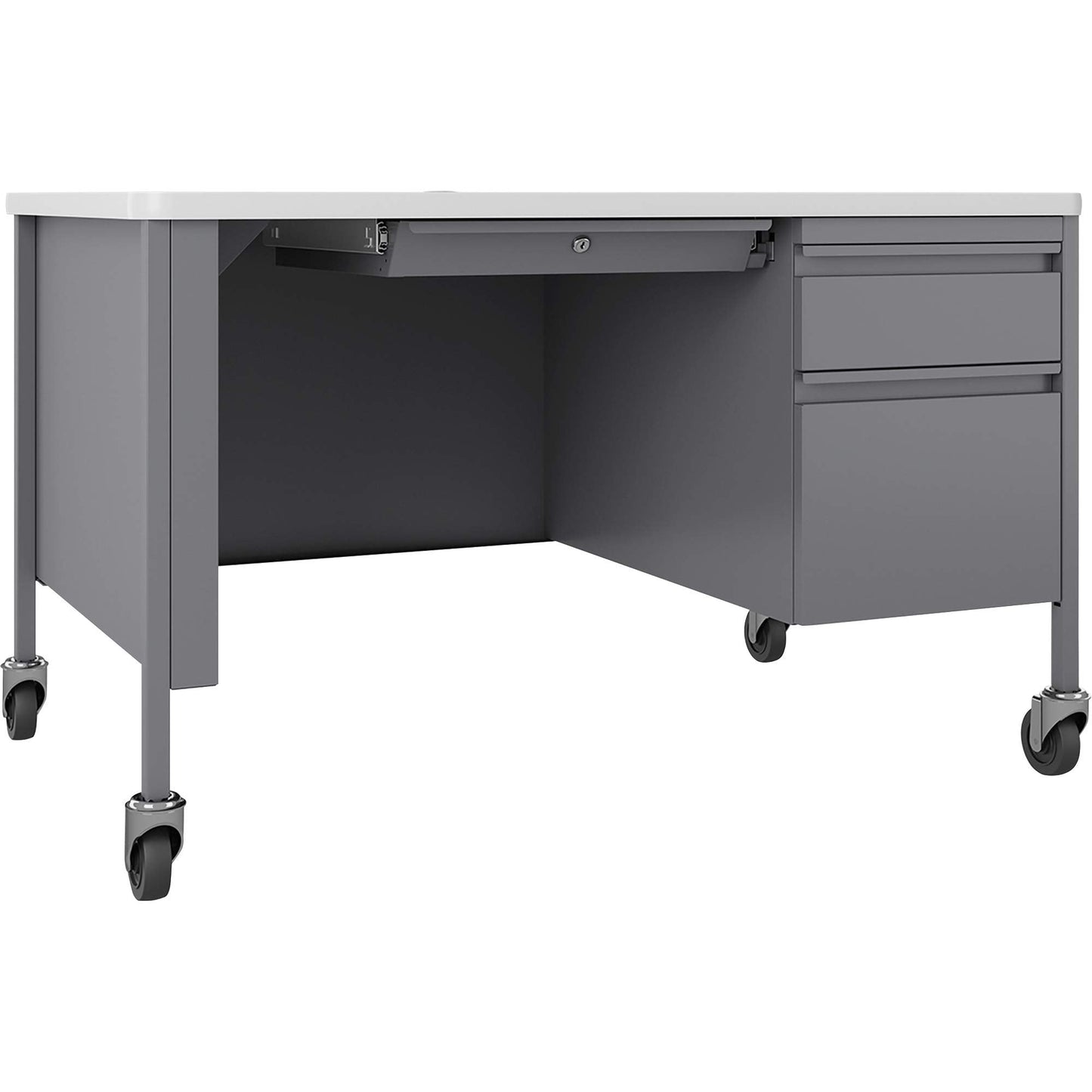Lorell Fortress White/Platinum Steel Teachers Desk