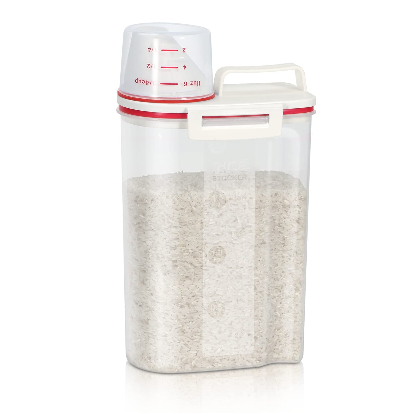 TBMax Rice Storage Container, Airtight Cereal Container Dispenser with Pourable Spout + Measuring Cup, BPA Free Plastic Storage Bin for Pantry Organization and Storage