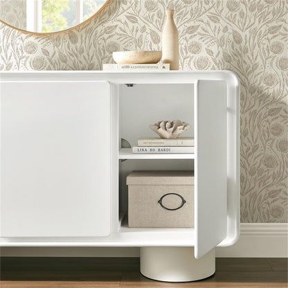 Modway Lumo Modern Sculptural 3 Door Accent Cabinet in White – Rounded Edge Storage Cabinet for Living Room or Entryway – 55 Inch Contemporary Sideboard with Concealed Storage