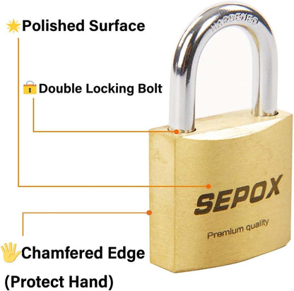 SEPOX® 3Pcs Pack Heavy-Duty Solid Brass Padlocks with Same Keys 4Pcs, Weather Proof Body 40mm 1-9/16", Anti-Rust & Anti-Cut Shackle, Outdoor Lock & Key, Keyed Alike for Gates, Shed, Fence, Gym Locker