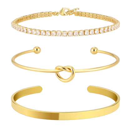 Zalcon Gold Stack Bangle Cuff Bracelets for Women Non Tarnish 14K Gold Plated Tennis Bracelet Set Jewelry for Women Trendy