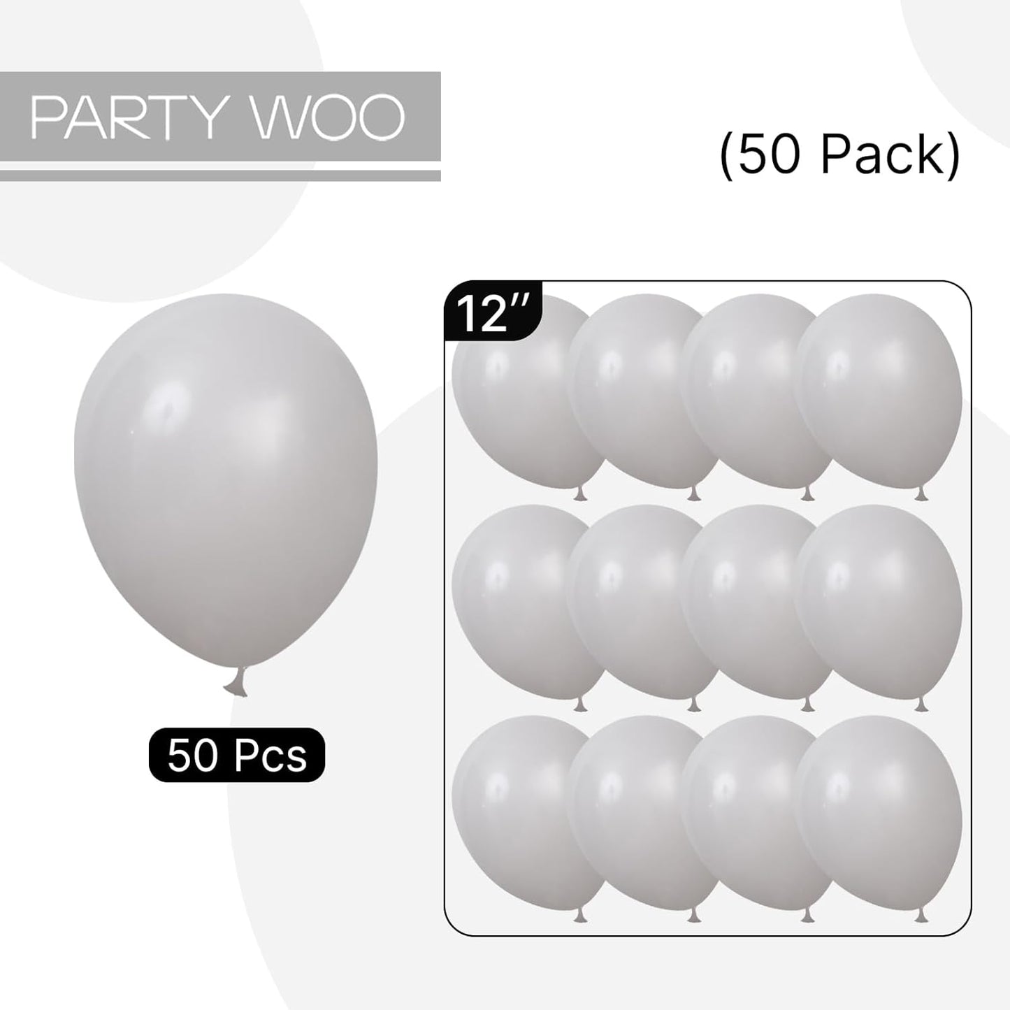 PartyWoo Gray Balloons - 50pcs 12-Inch Matte Gray Latex Helium Balloons for Celebrations