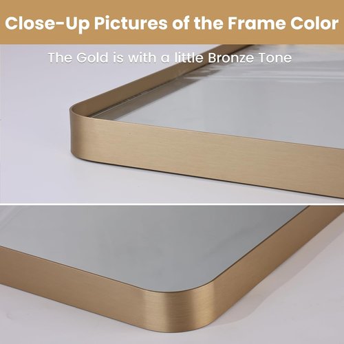 LOAAO Gold Bathroom Mirror - Rounded Rectangle Design | Anti-Rust Tempered Glass, 40" x 32" Size, Wall-Mounted