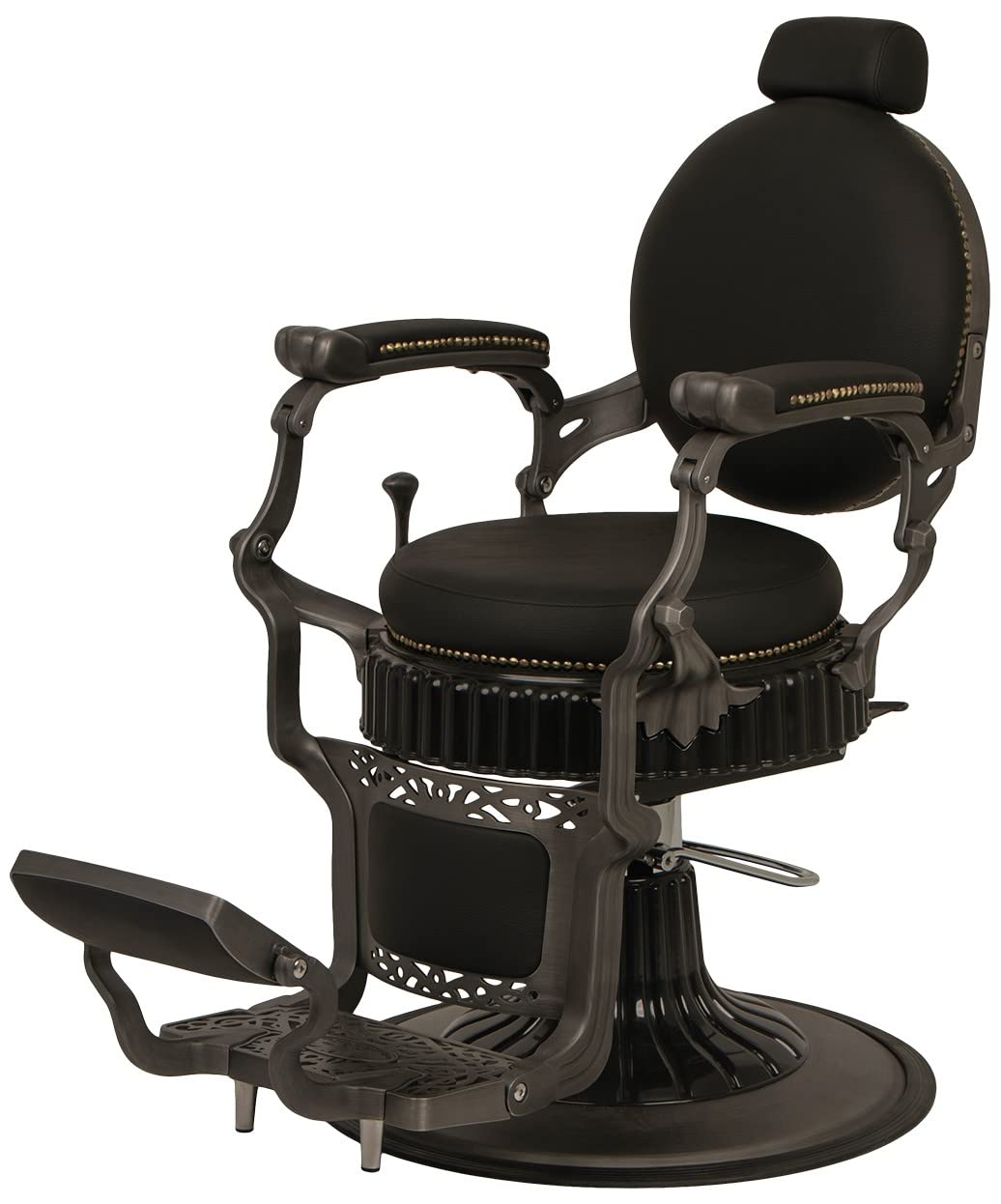 Buy-Rite Regal Professional Vintage Barber Chair - Solid Steel Frame, Heavy-Duty Hydraulic Base, Adjustable Headrest & Flip-Style Footrest, Black Vinyl Upholstery - Model YLG-8788-7