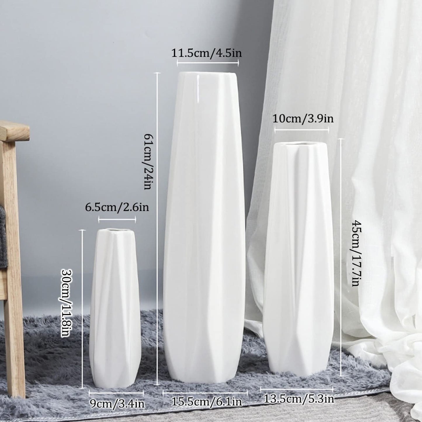 JIIPOREGJ Floor Vase Accessories Large Floor Vase,White Ceramic Vase,Handcrafted,Sophisticated Vessel for Decorative Branches and Dried Flowers,White30Cm