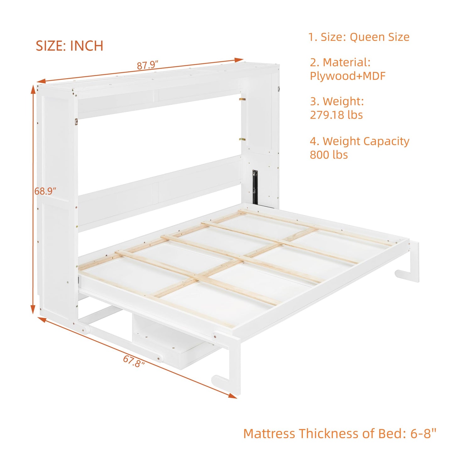 Merax Queen Size Murphy Bed with Vanity Desk, Foldable Murphy Cabinet Bed with Center Mirror and 2 Side Storage Drawers, Wood Space-Saving Hidden Wall Bed Cabinet for Guest Room Office, White