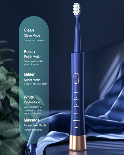 Sonic Electric Toothbrush for Adults, USB Rechargeable Sonic Toothbrush with 8 Brush Heads, Smart Timer, 5 Modes, 2-Hour Fast Charge Last 30 Days, Pink