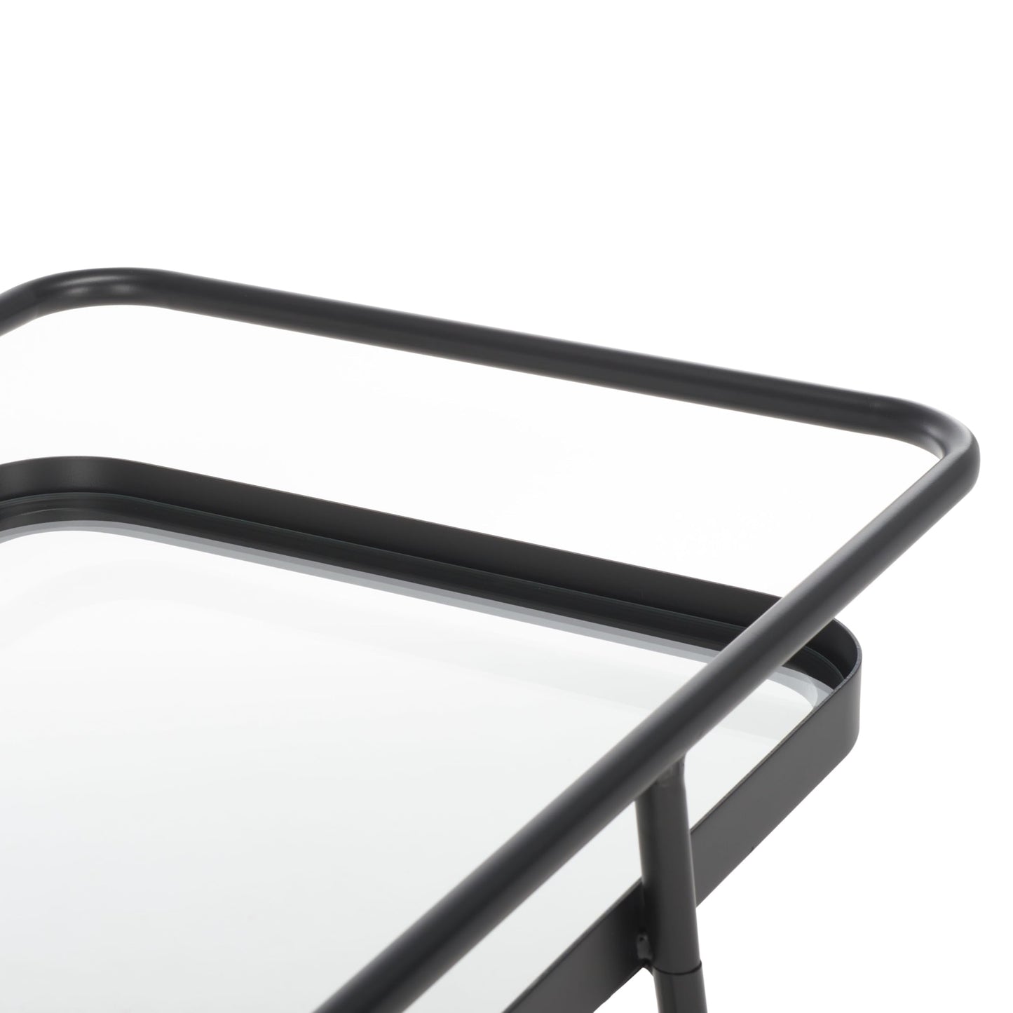 SAFAVIEH Home Collection Zunia Black/Clear Glass 2-Tier Bar Cart with Wheels