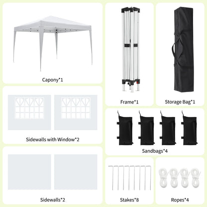 10x10 Pop Up Canopy with 4 Sidewalls, Outdoor Portable Instant Canopy Tent, Waterproof Pop Up Tent, Versatile Gazebo for Camping, Outdoor Parties, Backyard,Beach Activities,White