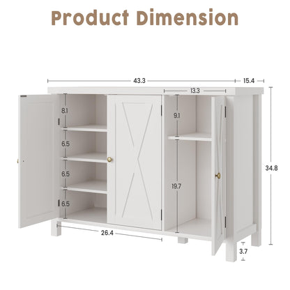GarveeHome Farmhouse Shoe Cabinet for Entryway with 3 Barn Doors & Wood Legs, 7-Tier Shoe Storage Cabinet with 2 Adjustable Shelves, Tall Shoe Rack Organizer for Closet, Hallway, White