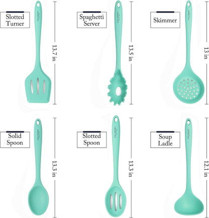 Culinary Couture Aqua Sky Silicone Cooking Utensils Set - Heat Resistant Kitchen Tools with Bonus Recipe Ebook