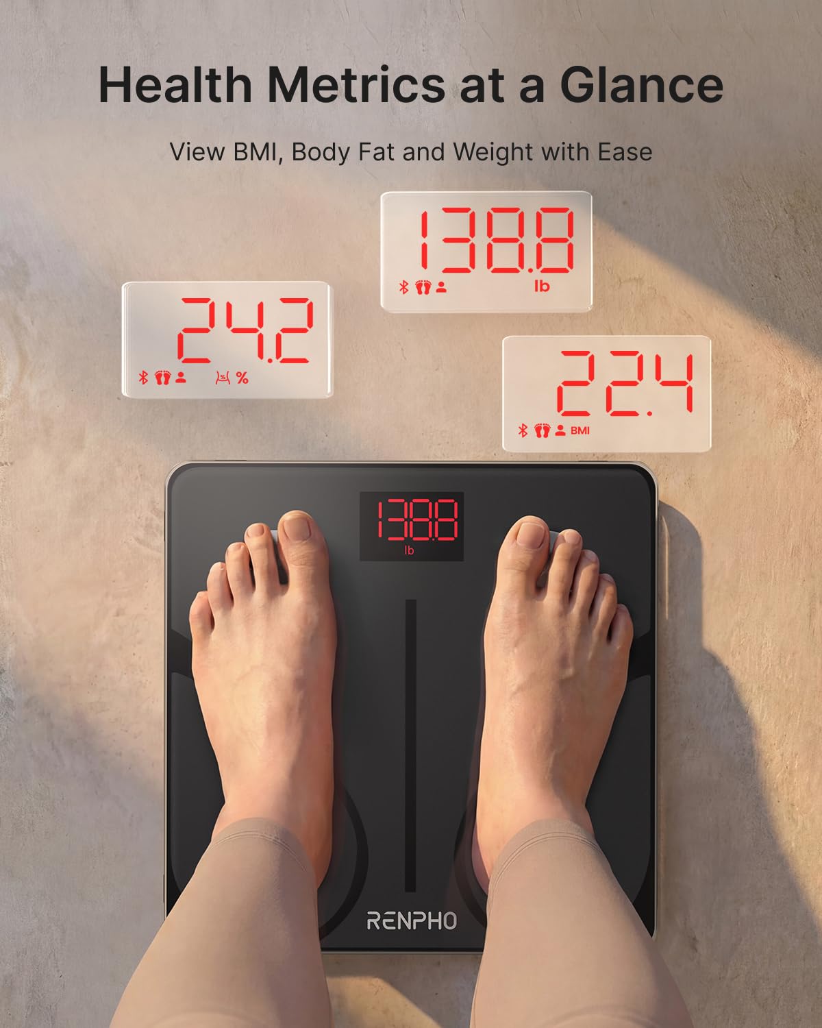 RENPHO Smart Scale for Body Weight, FSA&HSA Eligible, Digital Bathroom Scale BMI Weighing Bluetooth Body Fat Scale, Body Composition Monitor Health Analyzer with Smartphone App, 400 lbs - Elis 1