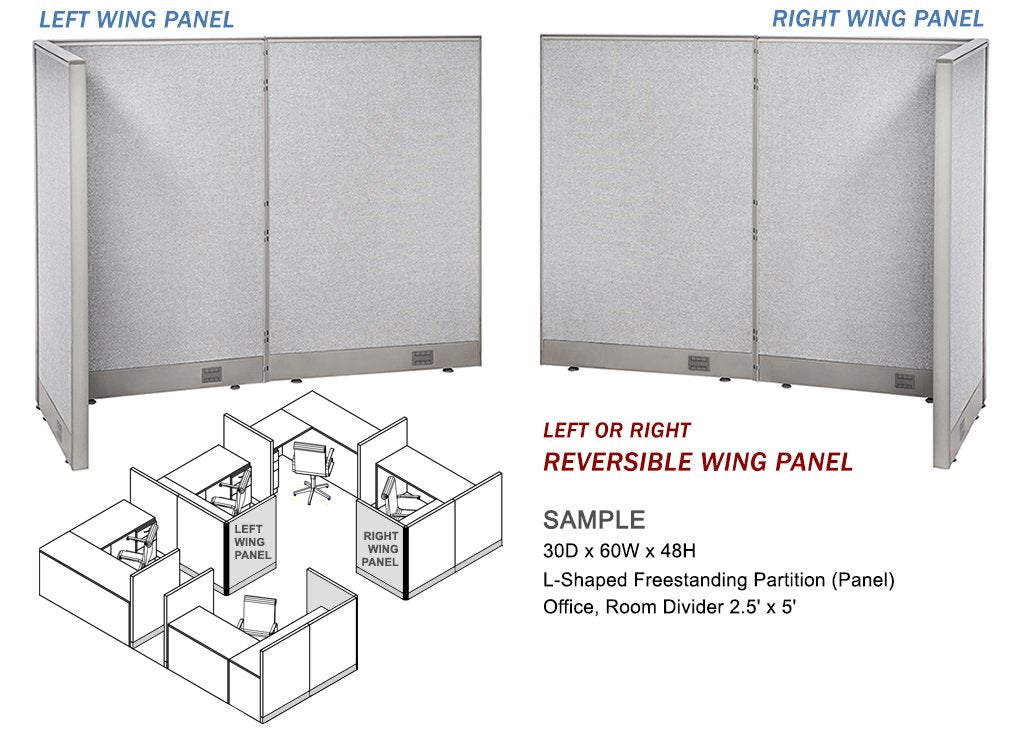 GOF Freestanding L Shaped Office Partition, Large Fabric Room Divider Panel, 30" D x 60" W x 48" H