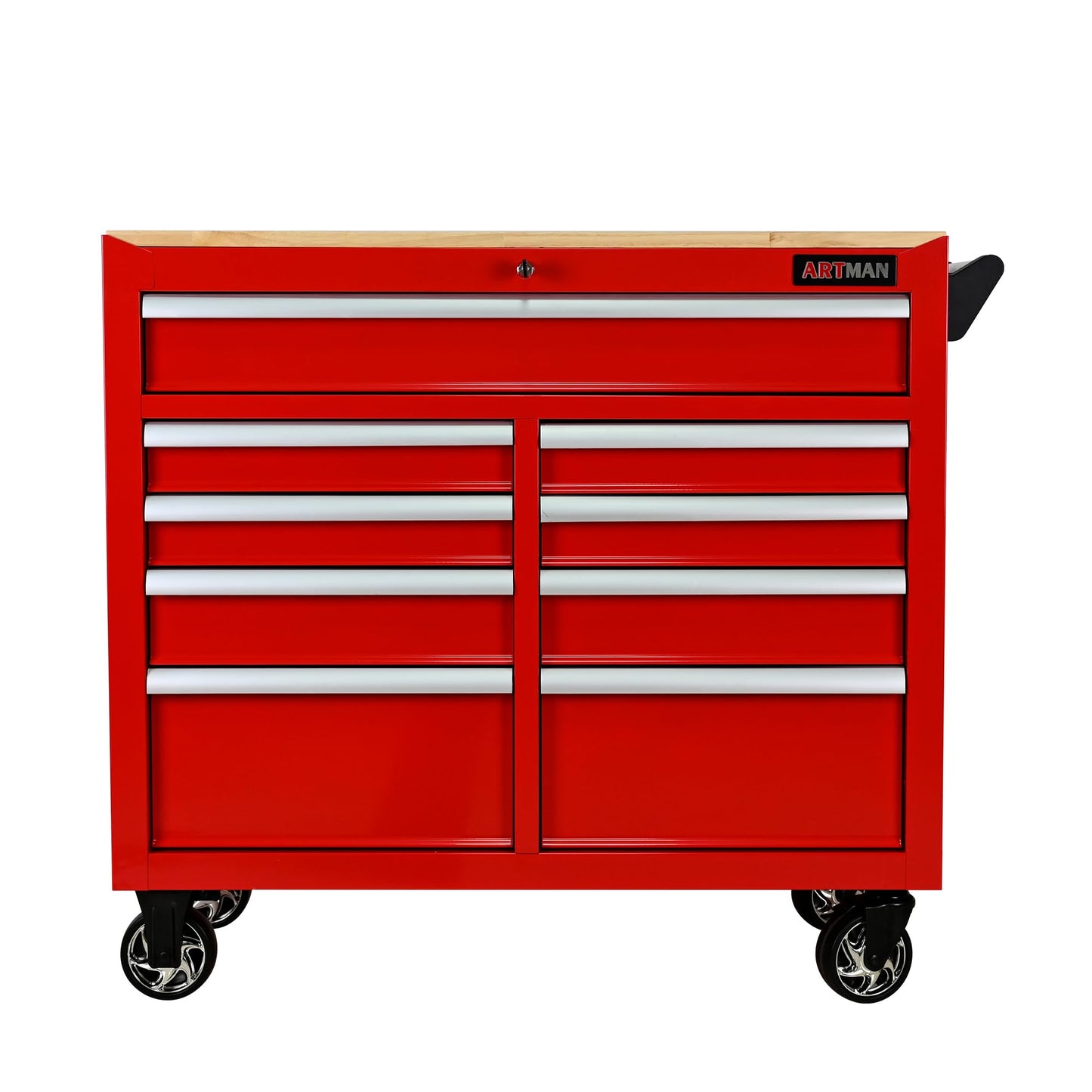 KEIKI 9 Drawer Rolling Tool Cart with Wooden Top, Metal Tool Cabinet with Wheels and Handle, Heavy Duty Storage Organizer for Garage Workshop (Red)