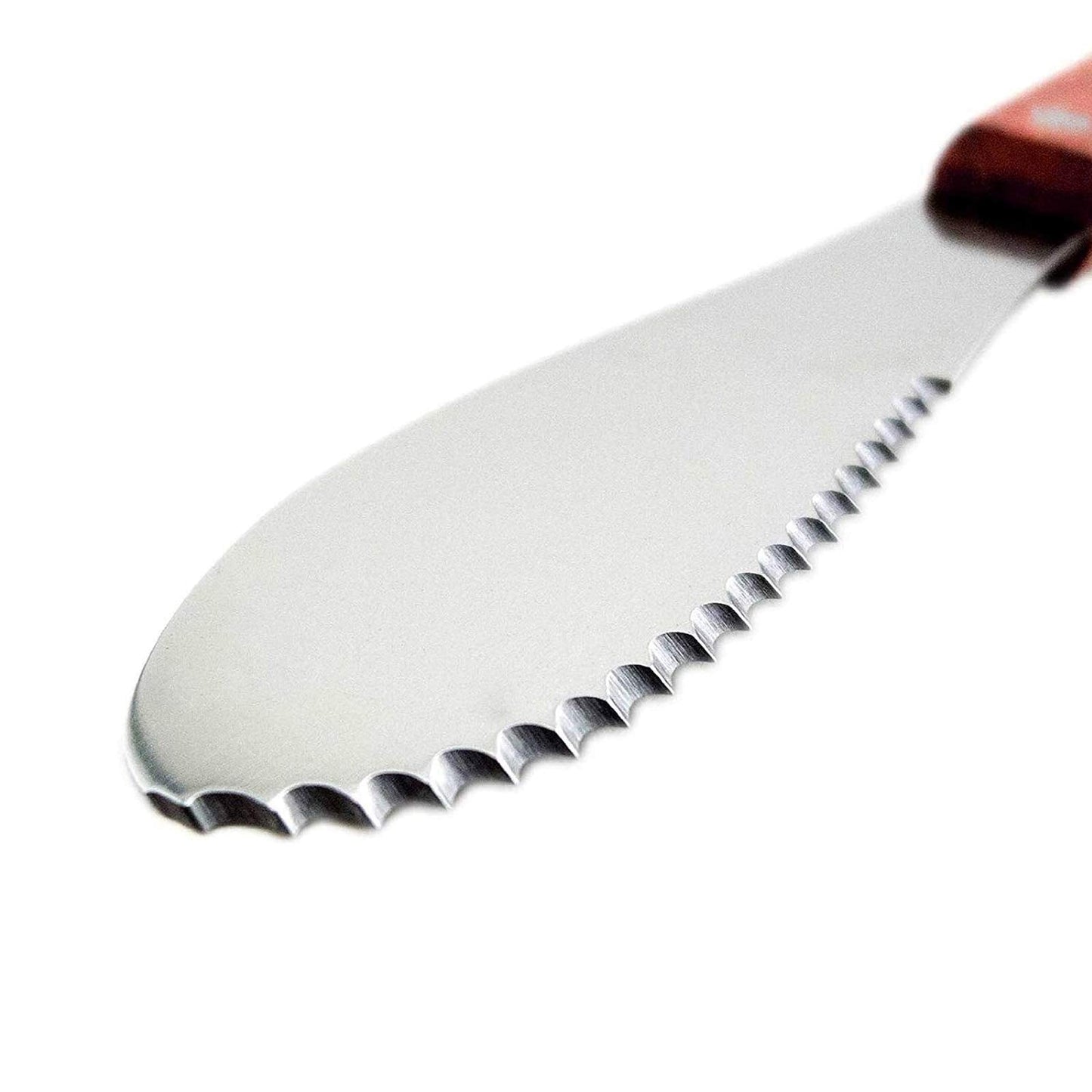 Wall2Wall Stainless Steel Straight Edge Wide Butter Spreader Deluxe Sandwich Cream Cheese Condiment Knives Set Kitchen Tools, Wood Handle, 8” (4)
