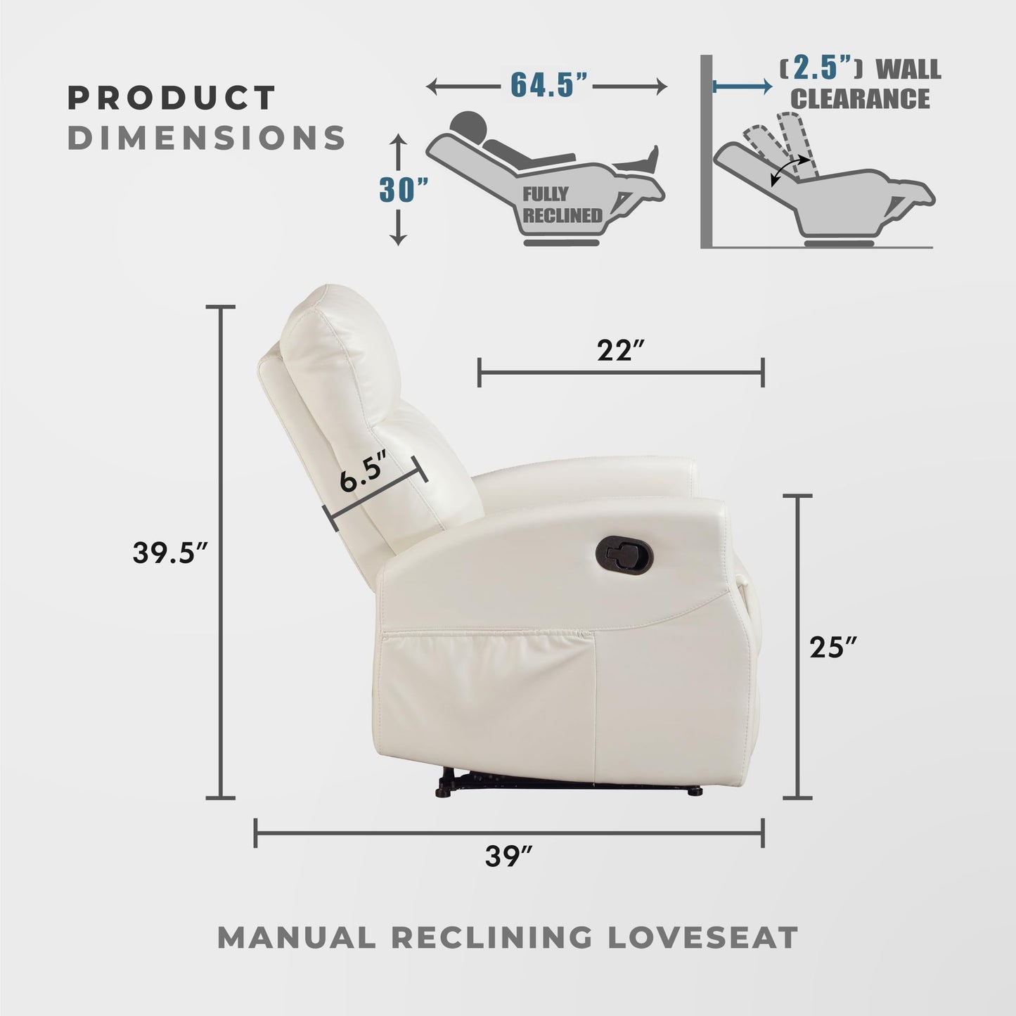 Lexicon Manual Reclining Loveseat, Faux Leather Loveseat Recliner, Wall Hugger, Magazine Pocket, Manual Dual Recliners for Living Room/Theater Seating/Apartment, Easy Assembly, Beige