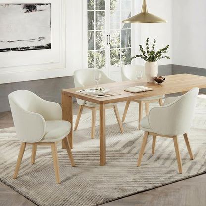 KISLOT Wooden Dining Chairs Set of 4, Fabric Upholstered Modern Dining Room Chairs with Barrel Backrest & Double-Layer Thick Cushion for Living Room, Restaurant, Kitchen and Café, Beige, 2 Boxs