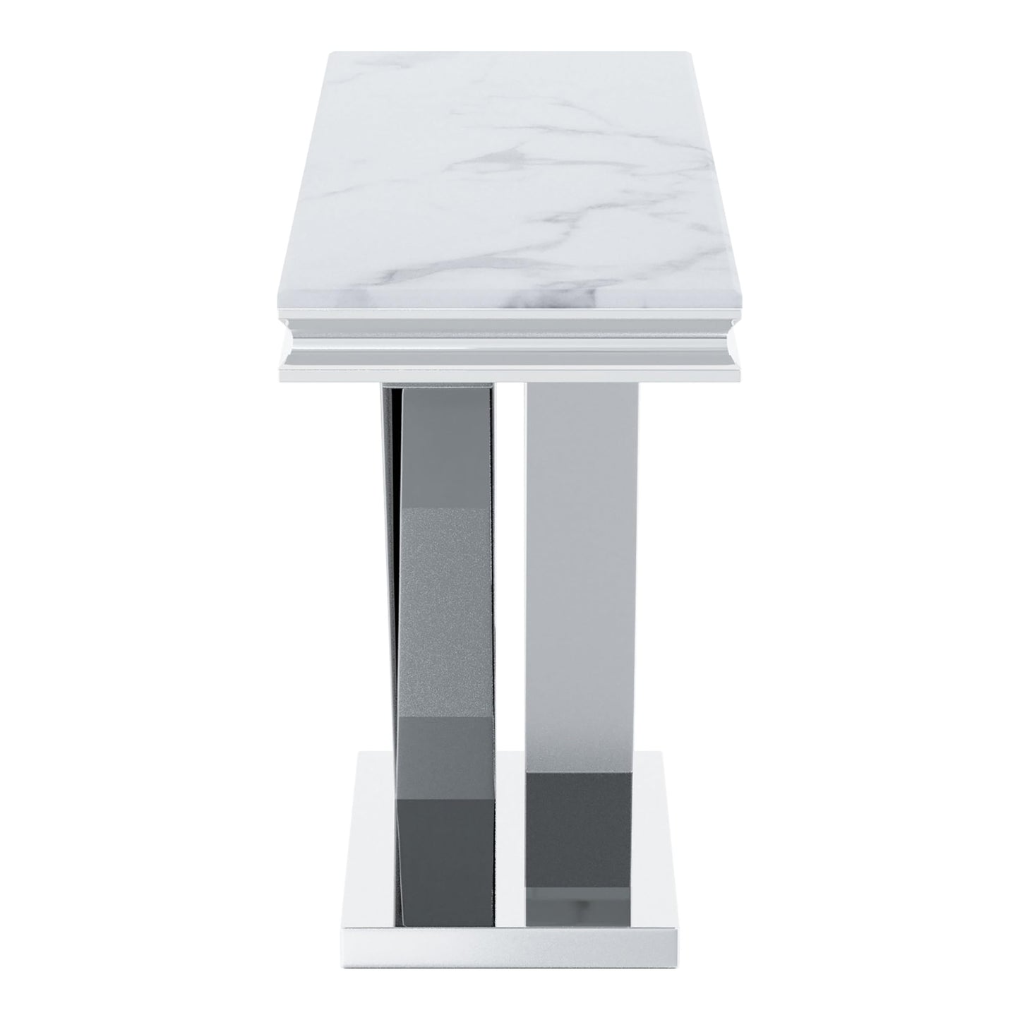 Furniture of America Namai 25mm Faux Marble Top Rectangle Sofa Table with Metal Construction and V-Style Pedestal, Home Décor for Living Room, Entryway, Hallway, Office, Corridor, Chrome