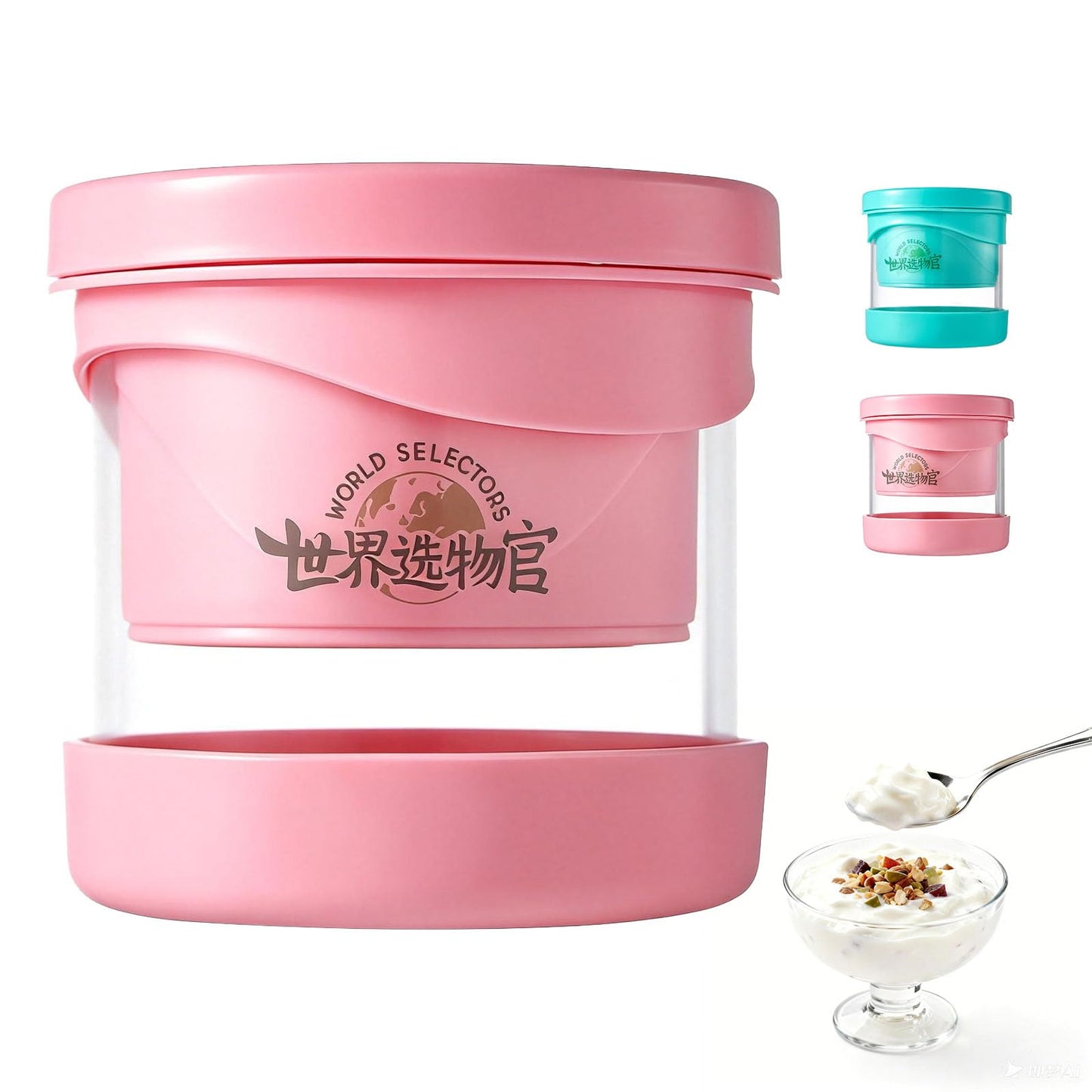 Mini Cheese Strainer & Greek Yogurt Maker - 24H Quick Straining, Single Serve 500ml, Stackable Personal Size, BPA-Free Glass with Ultra-Fine Mesh, Cherry Blossom Pink