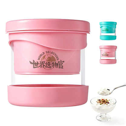 Mini Cheese Strainer & Greek Yogurt Maker - 24H Quick Straining, Single Serve 500ml, Stackable Personal Size, BPA-Free Glass with Ultra-Fine Mesh, Cherry Blossom Pink