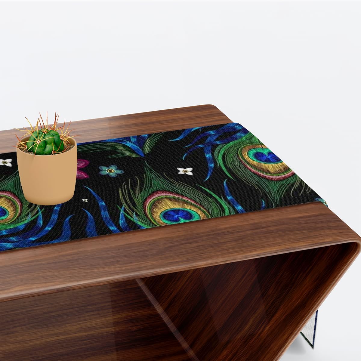 Aglebo 48 Inches 13 48 Inches Peacock Feather Table Runner Washable Table Runners Long Kitchen Dining Table Decoration