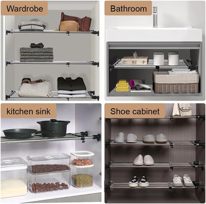 Closet 15.75-23.62inches Hershii Expandable Tension Shelf Rod Adjustable Metal Storage Rack Cabinet Organizer DIY