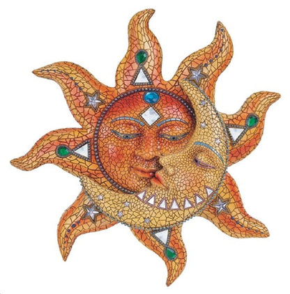 George S. Chen Imports Polyresin Orange Mosaic Face Sun with Yellow Mosaic Moon, 13", Multicolor (SS-G-63046)