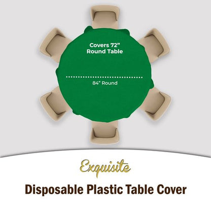 Exquisite Party Solids 6-Pack Premium Plastic Tablecloth 84in. Round Plastic Table Cover - Emerald Green