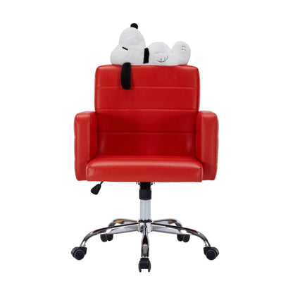 Impression Vanity Peanuts Snoopy House Swivel Vanity Chair with Faux Leather, Plush Foam Comfort, 360 Degree Swing, Printed Woodstock Accents, Snoopy Artwork, Adjustable Height, and Rolling Chair