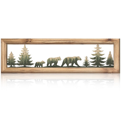 Wesiti Woodland Bear Wall Art 16 Inch Wood Frame Metal Rustic Forest Animal Wall Decor Farmhouse Lodge Cabin Picture Art Decor for Home Bedroom Living Room