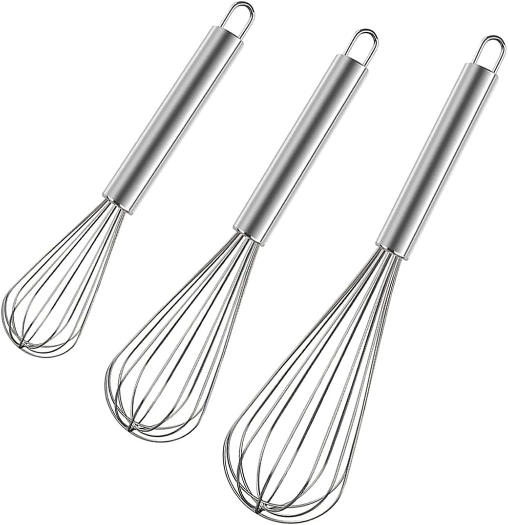 Stainless Steel Whisk Set, 3 Packs Balloon Whisks for Cooking, Whisking, Blending (8", 10", 12")