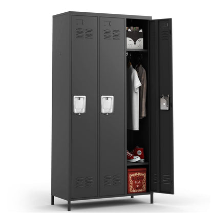 BIZOEIRON 3 Doors Locker Storage Cabinet, Metal Locker for Employees, 72" Tall Lockers for Office School Gym Home, Require Assembly (Black)