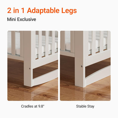 MAMAZING EvoNest Baby Crib, 11 in 1 Convertible Crib with Wheels, 100% New Zealand Wood Growing Bed, Full Size Crib for Baby, 4 Adjustable Mattress Height, White