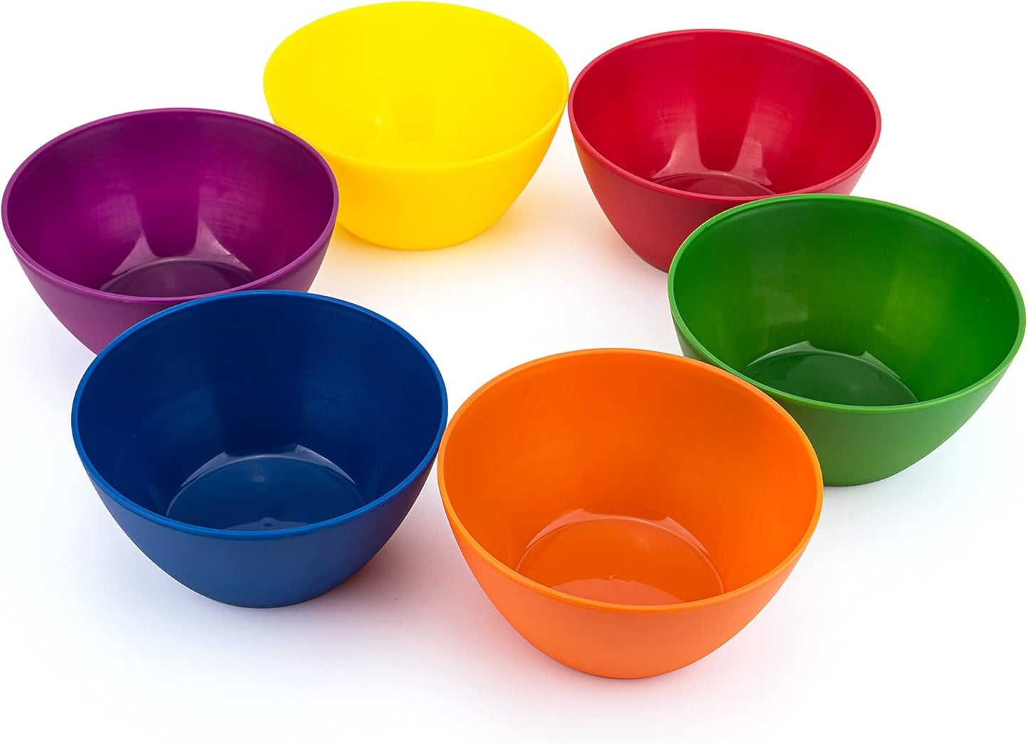 Set of 6 Plastic Bowls with Lids - Unbreakable 6-inch Cereal/Soup/Salad Bowls, Multicolor, BPA Free