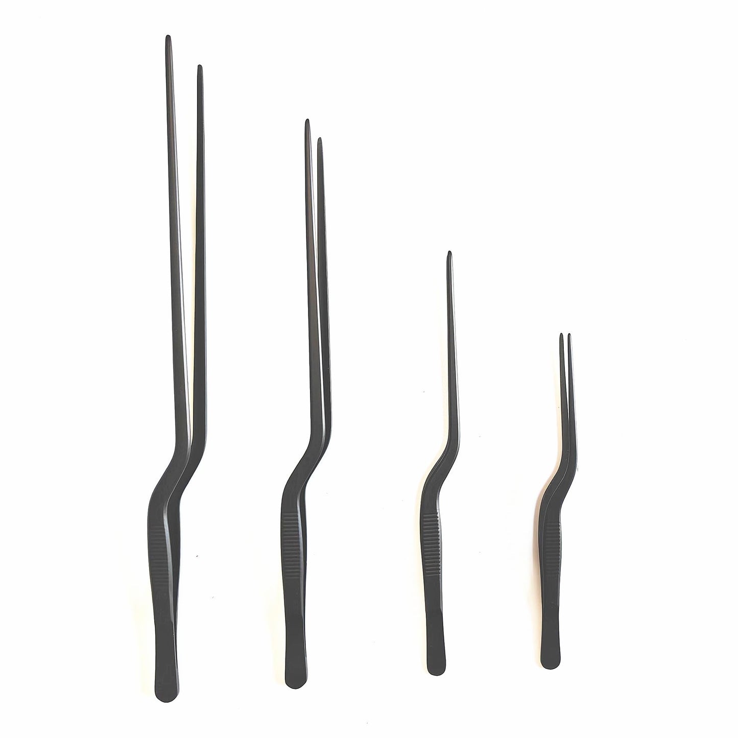 4 Pcs Professional Chef Stainless Steel Kitchen Cooking Tweezers Precision Tongs Plating Decorating Tool Kit (Black)