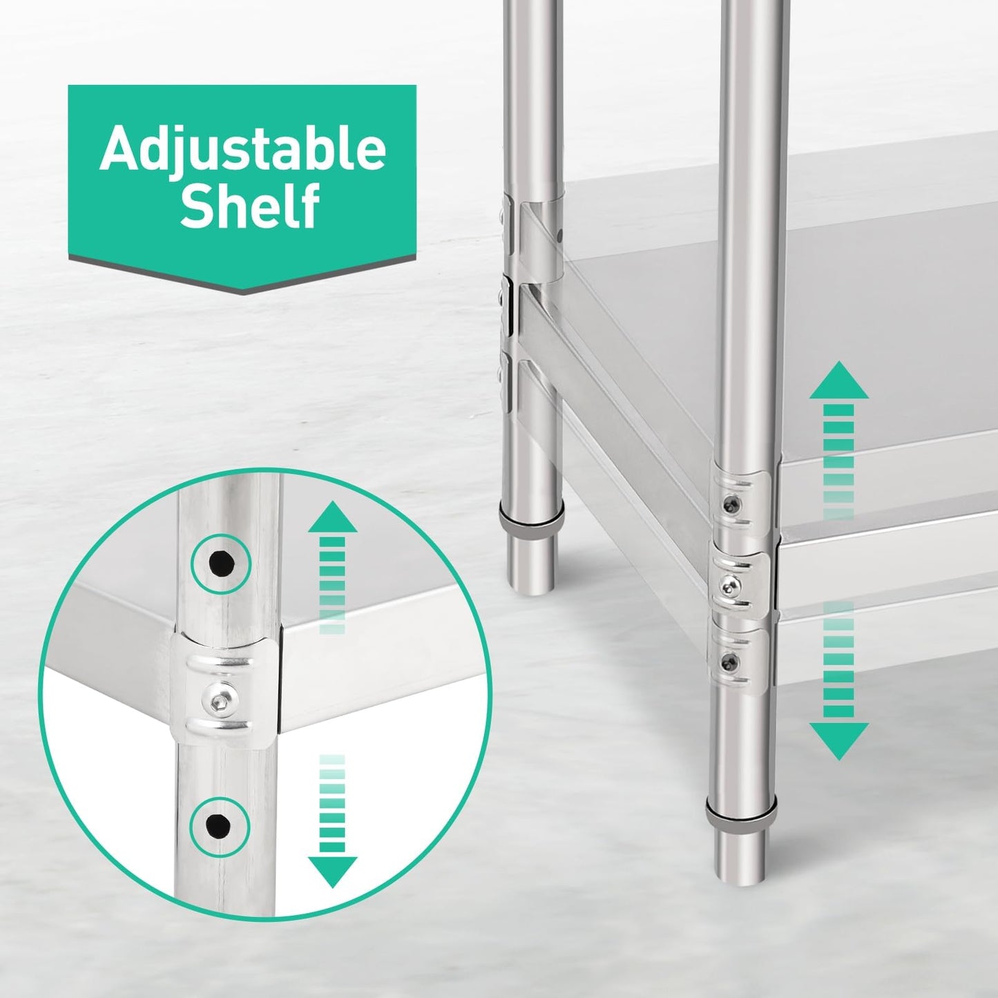 Garvee 72 x 30 Inches Stainless Steel Table, NSF Metal Prep Table with Adjustable Under Shelf and Wheels, Commercial Heavy Duty Worktable for Kitchen Restaurant Home Hotel