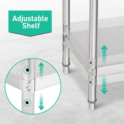 Garvee 72 x 30 Inches Stainless Steel Table, NSF Metal Prep Table with Adjustable Under Shelf and Wheels, Commercial Heavy Duty Worktable for Kitchen Restaurant Home Hotel