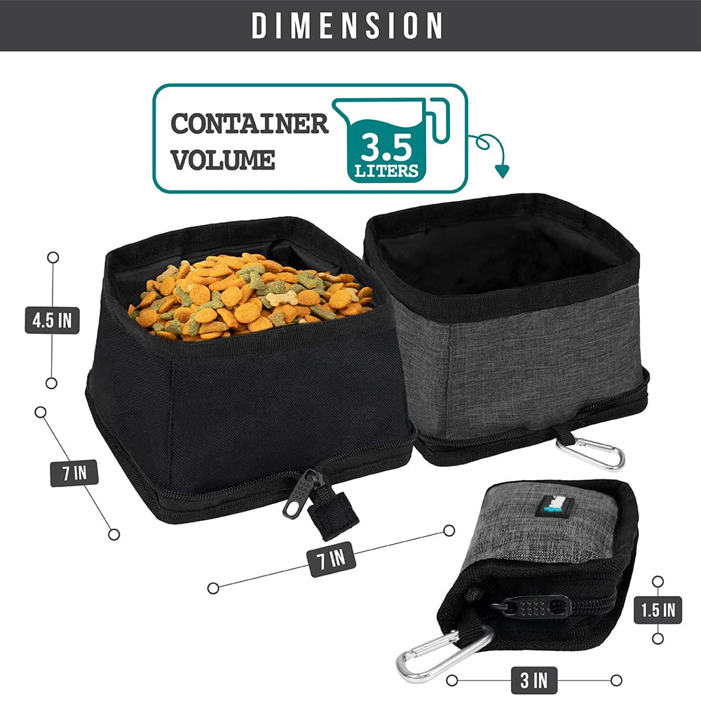 PetAmi Collapsible Dog Bowls 2 Pack, Food and Water Bowls Travel Set, Portable Pet Dish No Spill, Foldable Lightweight BPA Free Leakproof Bowls, Camping Hiking Walking Outdoor Gear Accessories, Black