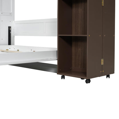 Ball & Cast Murphy Bed Queen Size,Wood Hidden Wall Bed with 2 Sides Push-Pull Foldable Storage Cabinets, Multifunctional Cabinet Bed Frame for Bedroom,Guest Room,Space Saving,Espresso