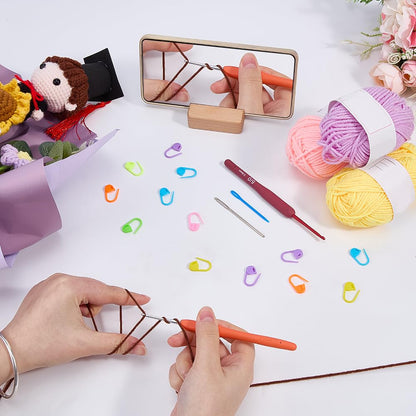 ORIGACH DIY Crochet Graduation Bouquet with Personalized Doll Kit for Beginner Adults Handmade Crochet Sunflower Bouquet & Graduate Girl Doll for Graduation Gift, Teacher Appreciation Gifts